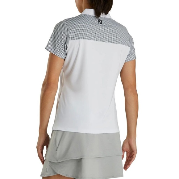 FootJoy FootJoy Women's Lisle Dot Print Yoke Polo- White size small - Picture 5 of 12